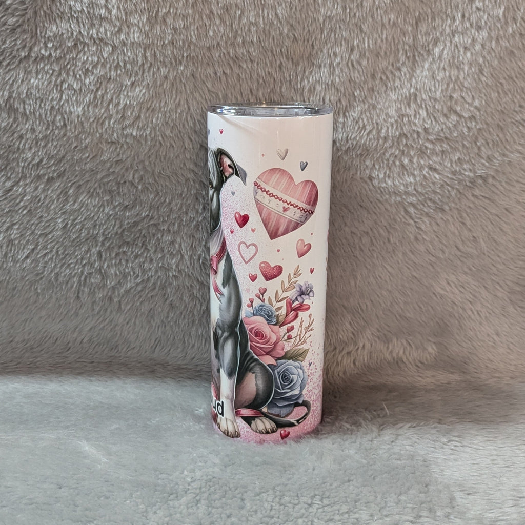 Cute Pitbull and Heart Design Tumbler 20oz With Reusable Straw, Can Be Personalized