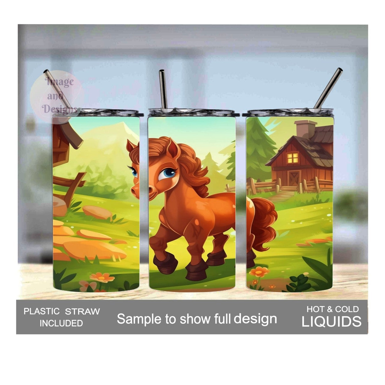Kids Pony Tumbler 15oz With Reusable Straw, Can Be Personalized