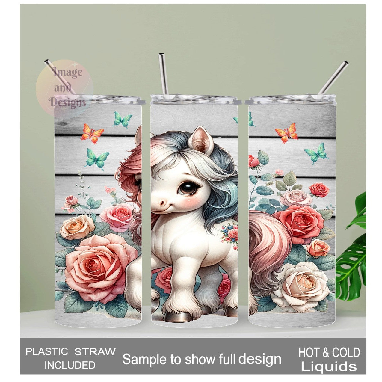 Pretty Pony Tumbler 20oz With Reusable Straw Can Be Personalized