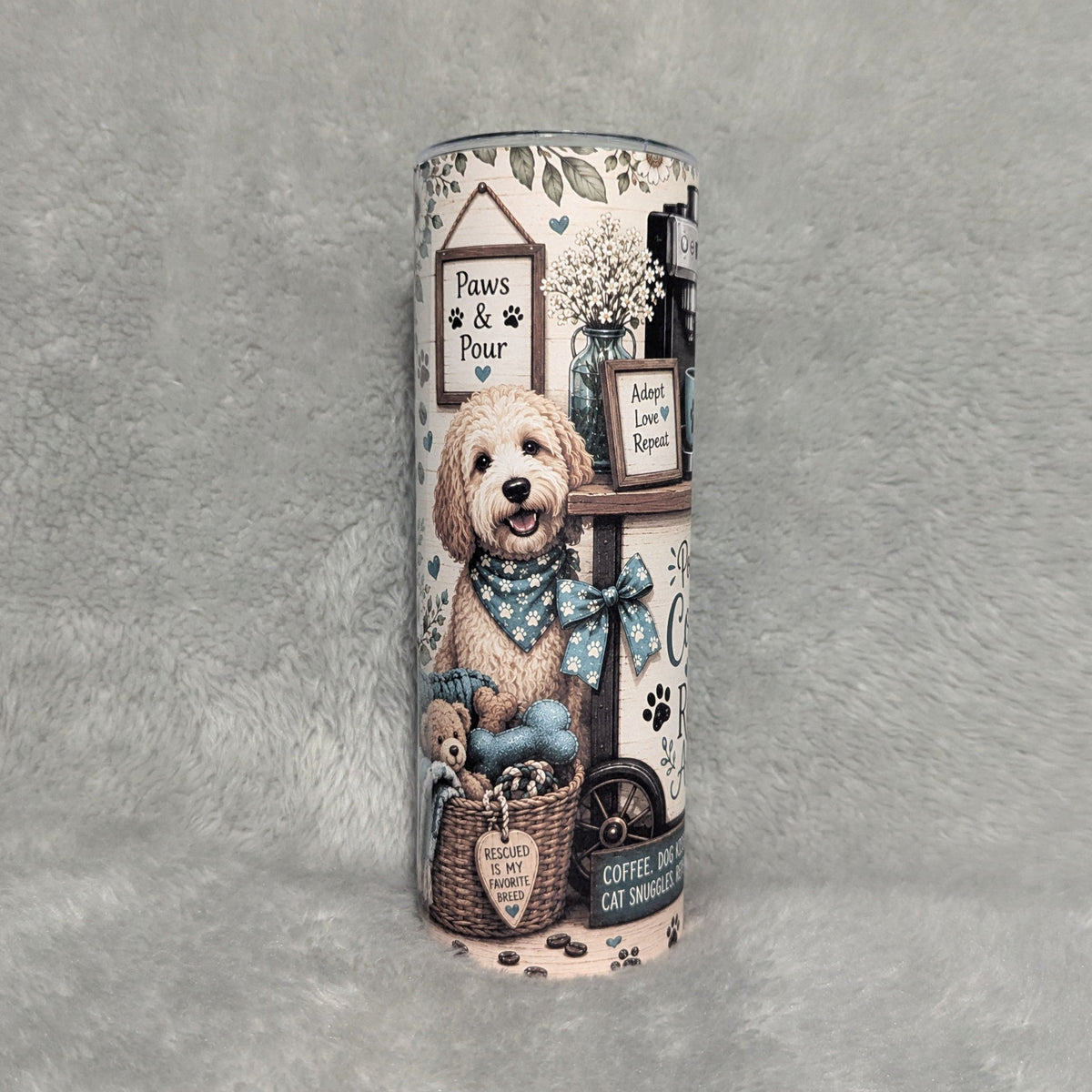 Powered By Coffee And Rescue Animals Tumbler 20oz Includes A Reusable Straw