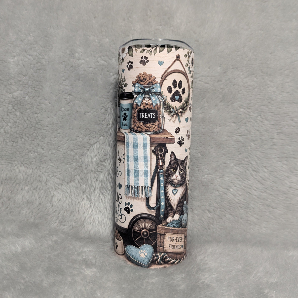 Powered By Coffee And Rescue Animals Tumbler 20oz Includes A Reusable Straw
