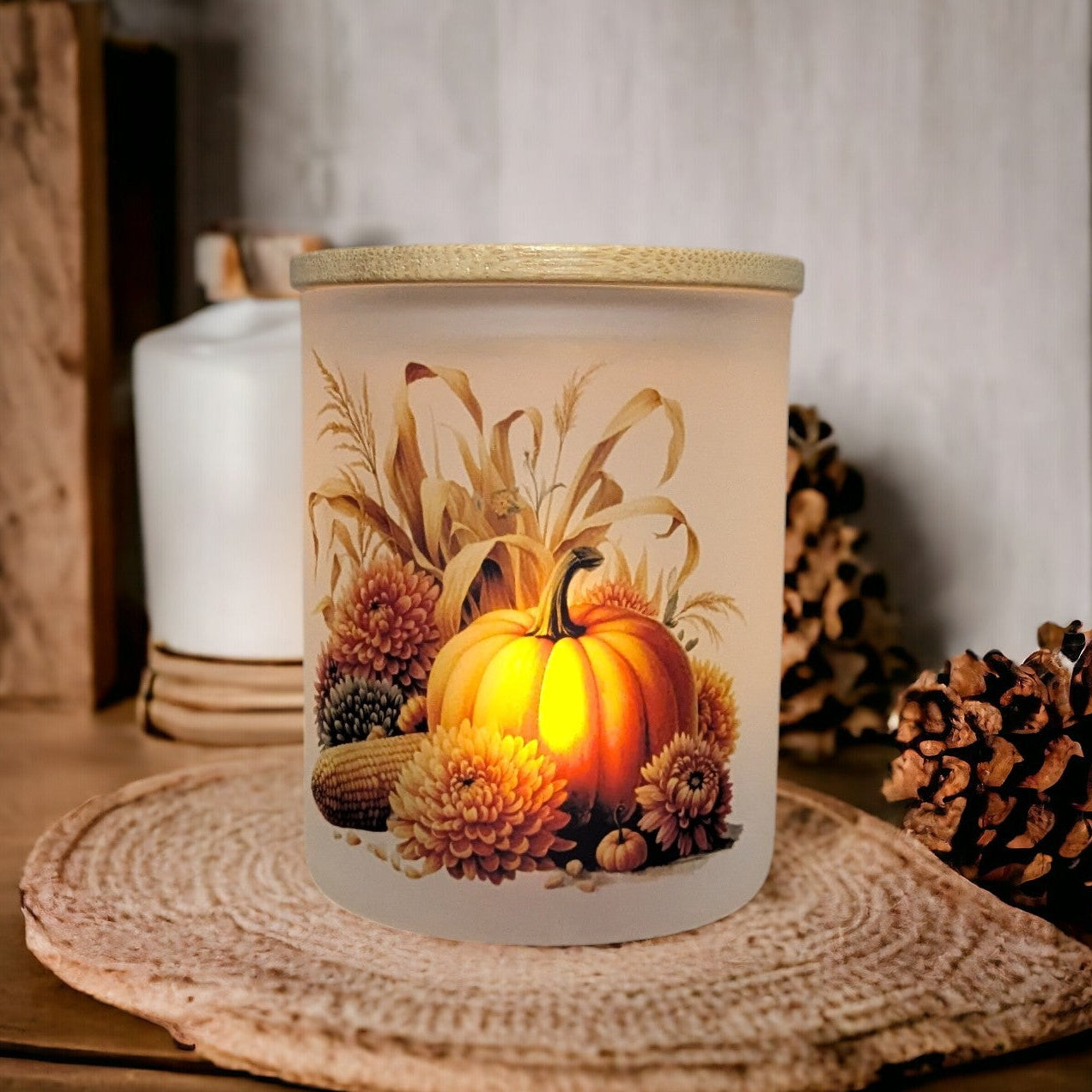 Fall Pumpkin Candle Holder With A Battery Operated Flickering Tea light