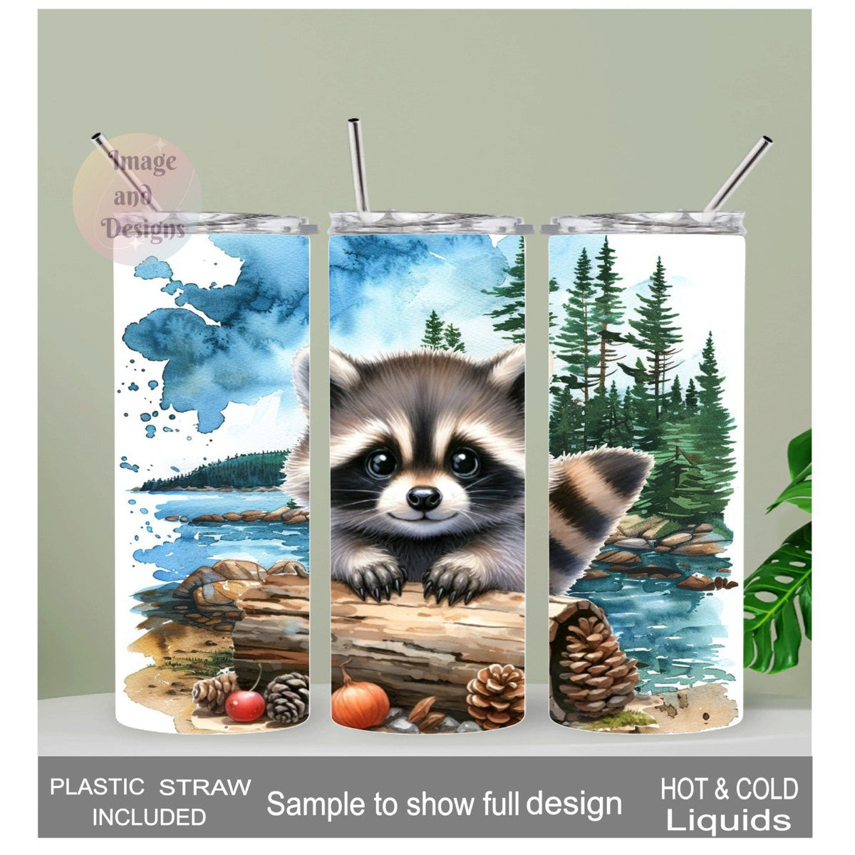 Cute Raccoon Tumbler 20oz With Reusable Straw, Can Be Personalized
