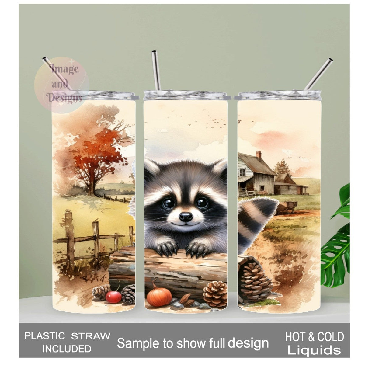 Raccoon Tumbler 20oz With Reusable Straw, Can Be Personalized