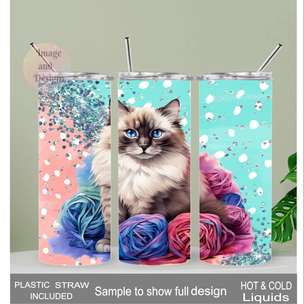 Cat Tumbler 20oz With Reusable Straw, Can Be Personalized