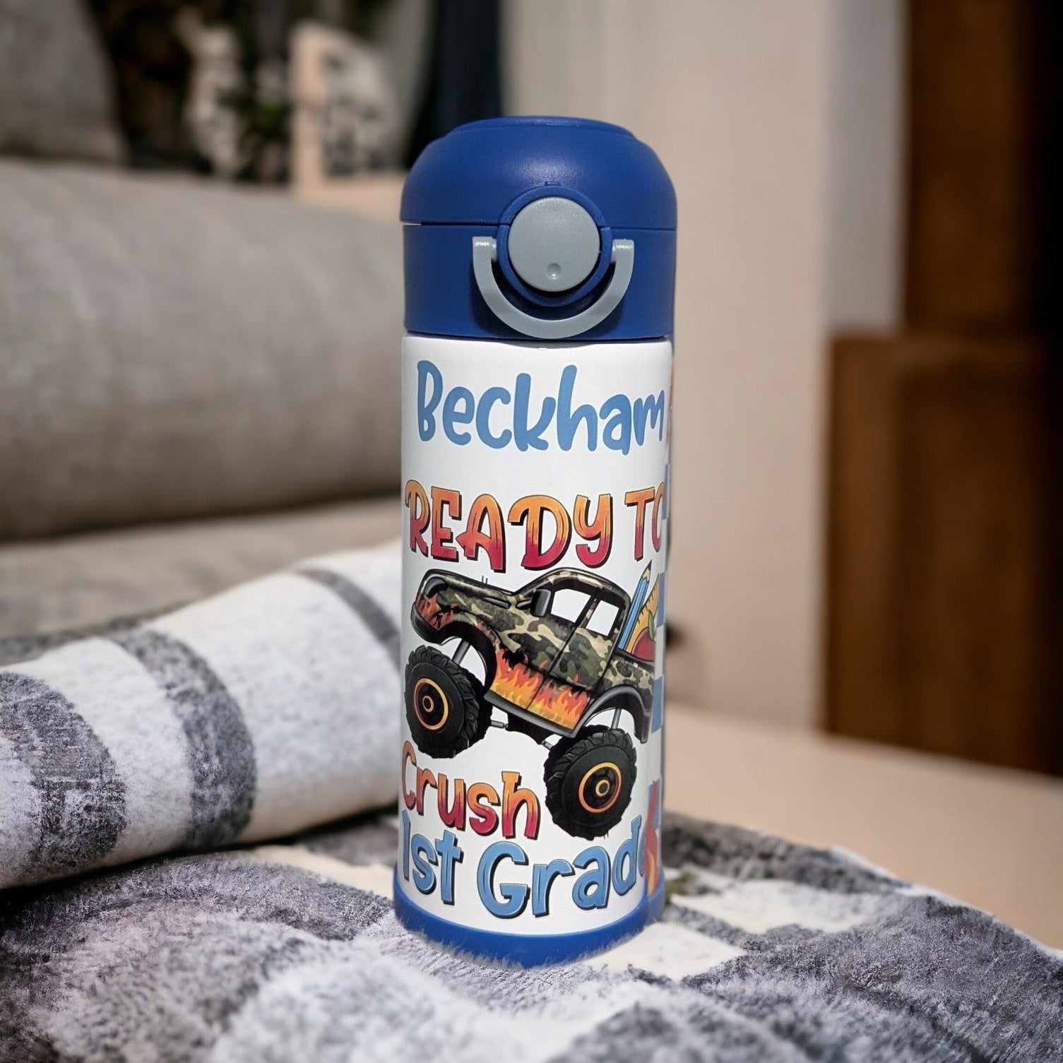 Kids School Water Bottle 12oz With Reusable Straw Can Be Personalized