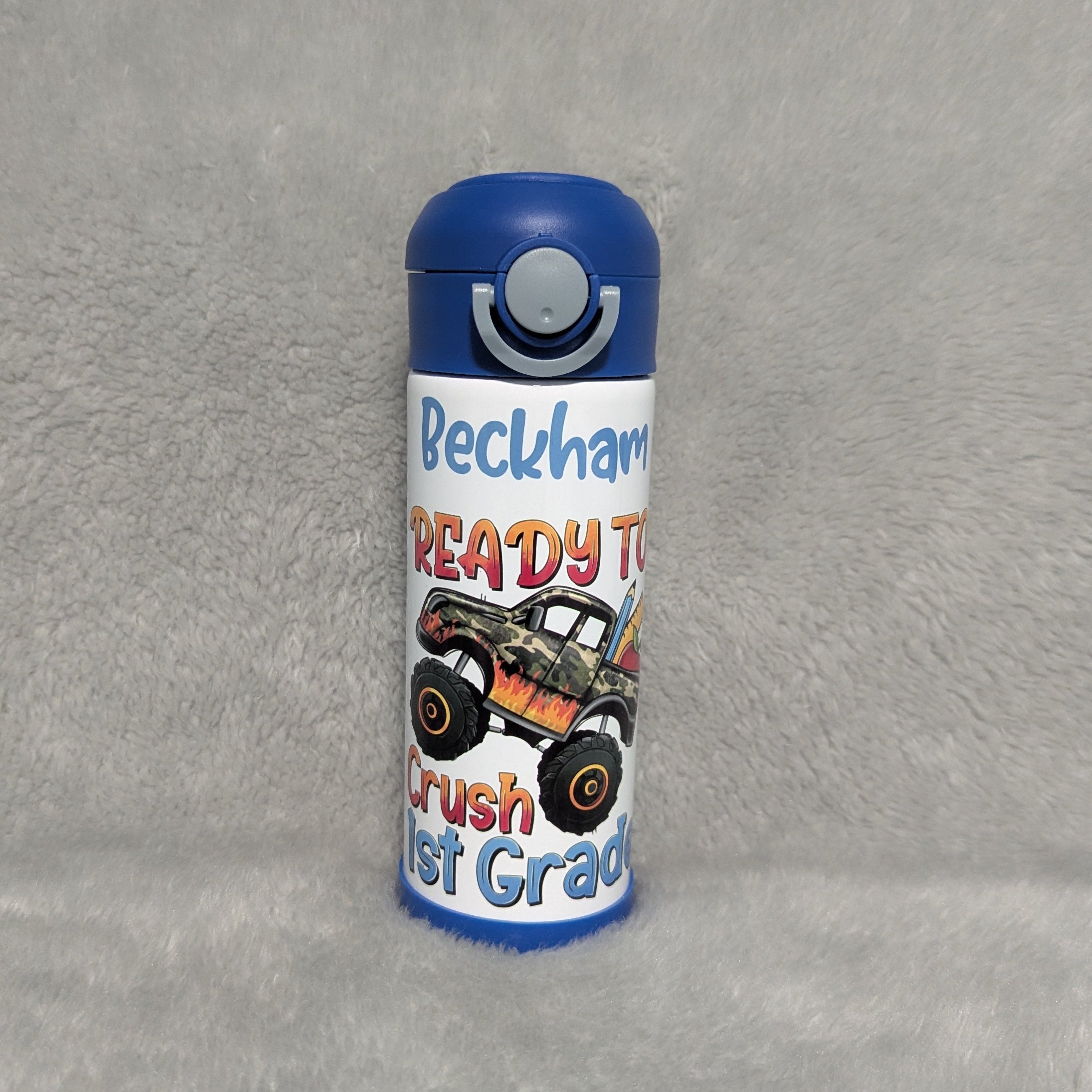 Kids School Water Bottle 12oz With Reusable Straw Can Be Personalized