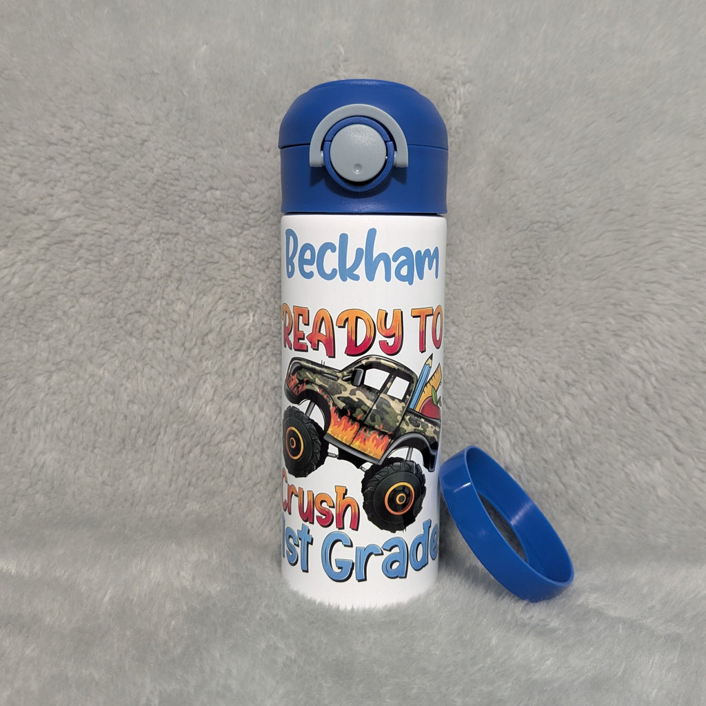 Kids School Water Bottle 12oz With Reusable Straw Can Be Personalized