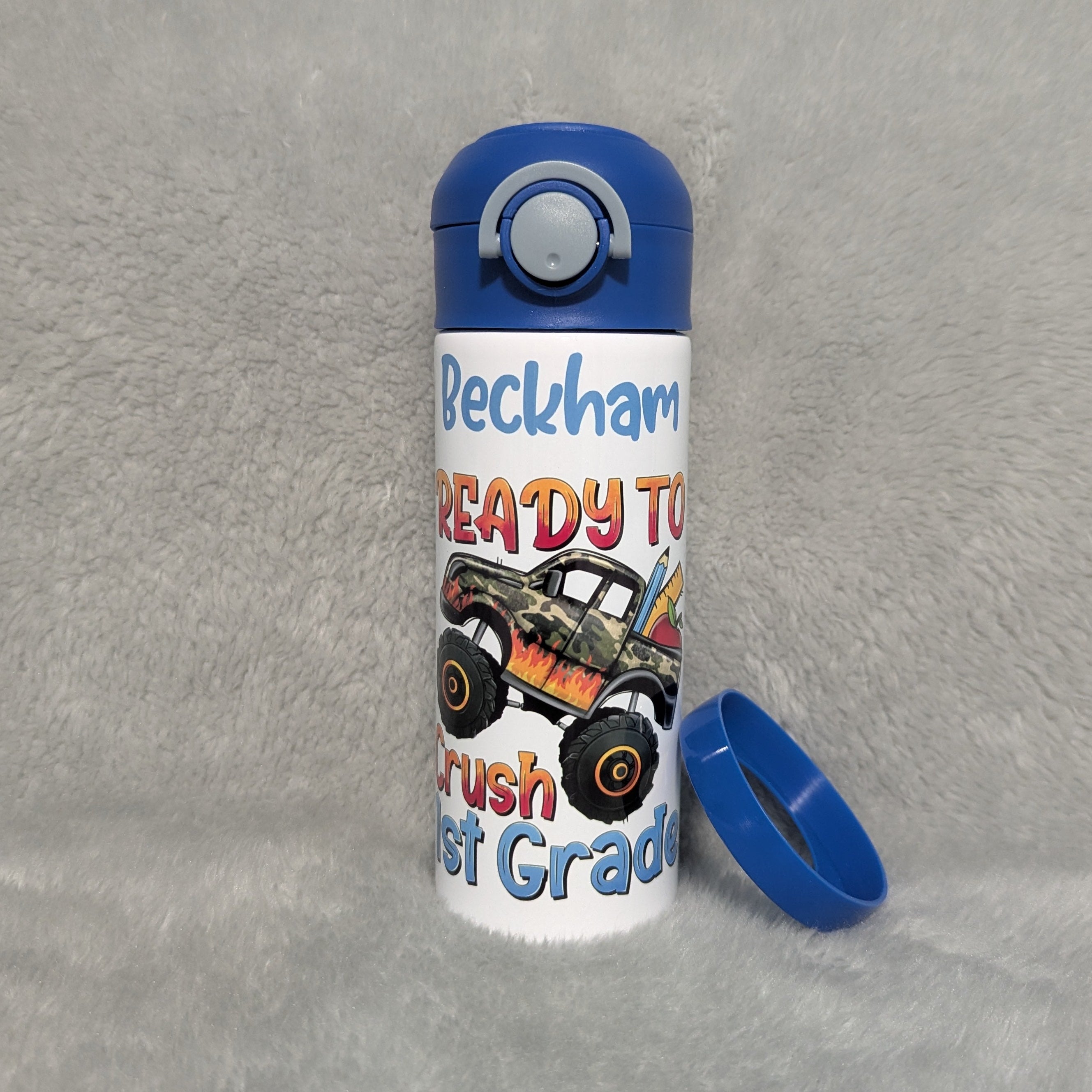 Kids School Water Bottle 12oz With Reusable Straw Can Be Personalized
