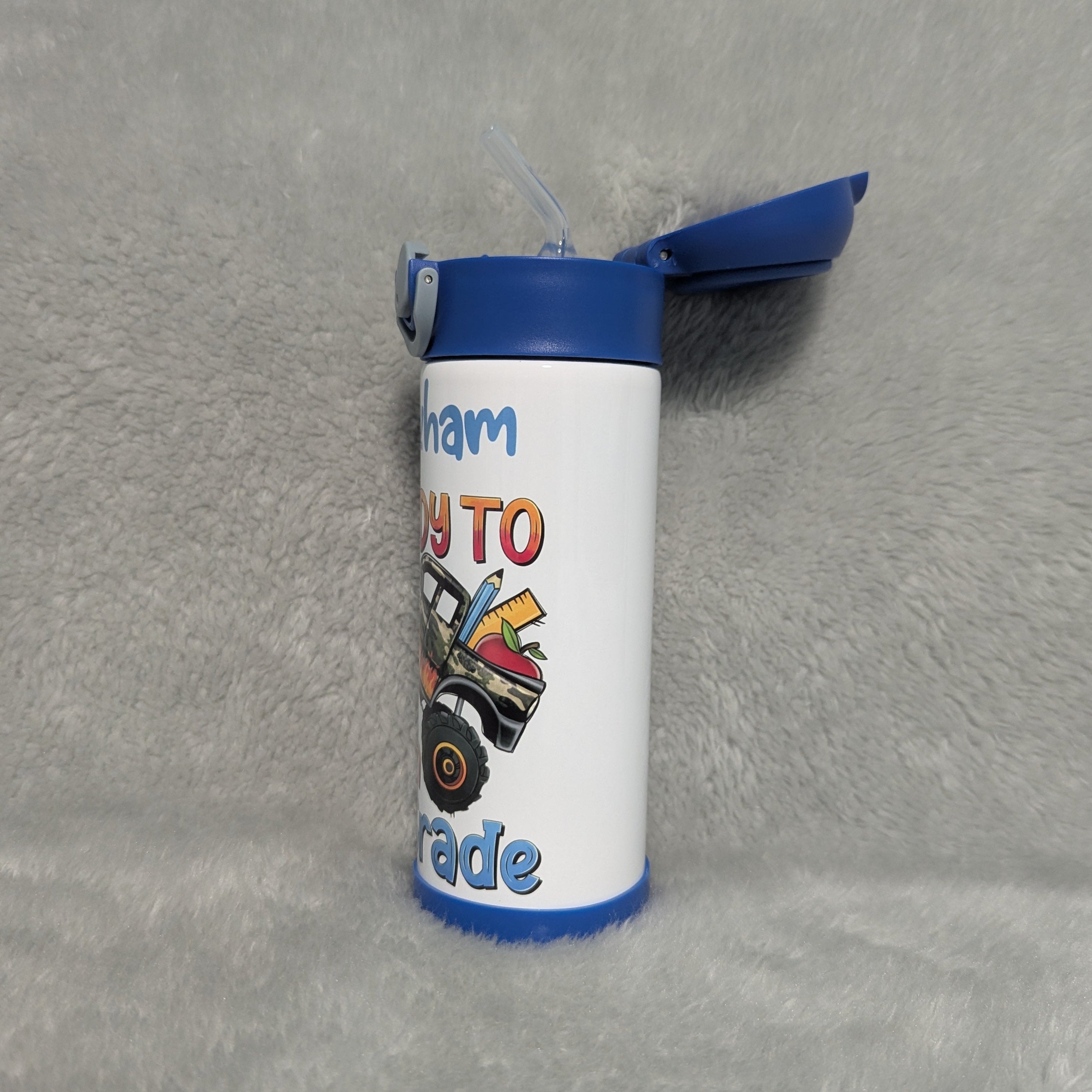 Kids School Water Bottle 12oz With Reusable Straw Can Be Personalized