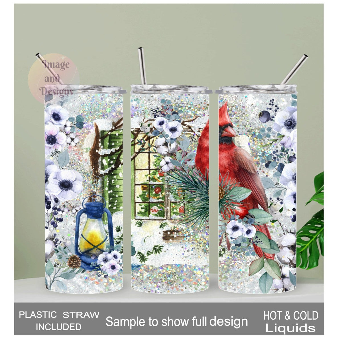 Red Cardinal in the Snow Tumbler 20oz With Reusable Straw, Can Be Personalized