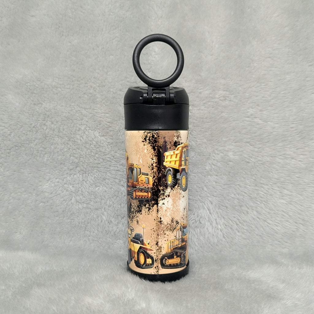 Kids Construction Water 12oz With Reusable Straw Can Be Personalized