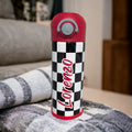 Kids Checkered Lightning Bolt Design Water Bottle 12oz With Reusable Straw, Can Be Personalized