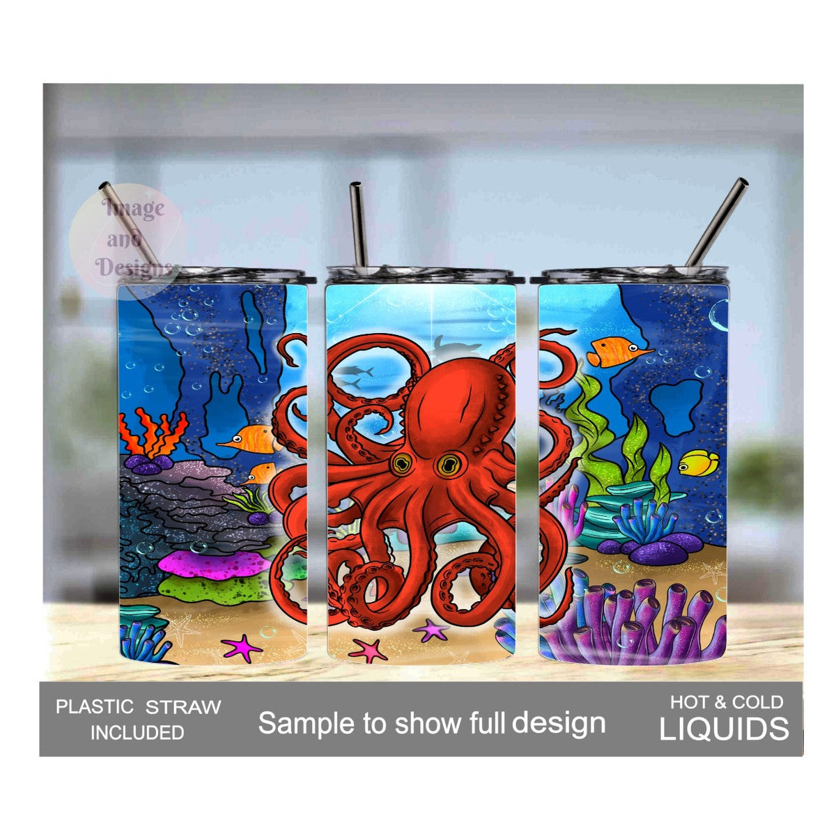 Kids Octopus Tumbler 15oz With Reusable Straw, Can Be Personalized
