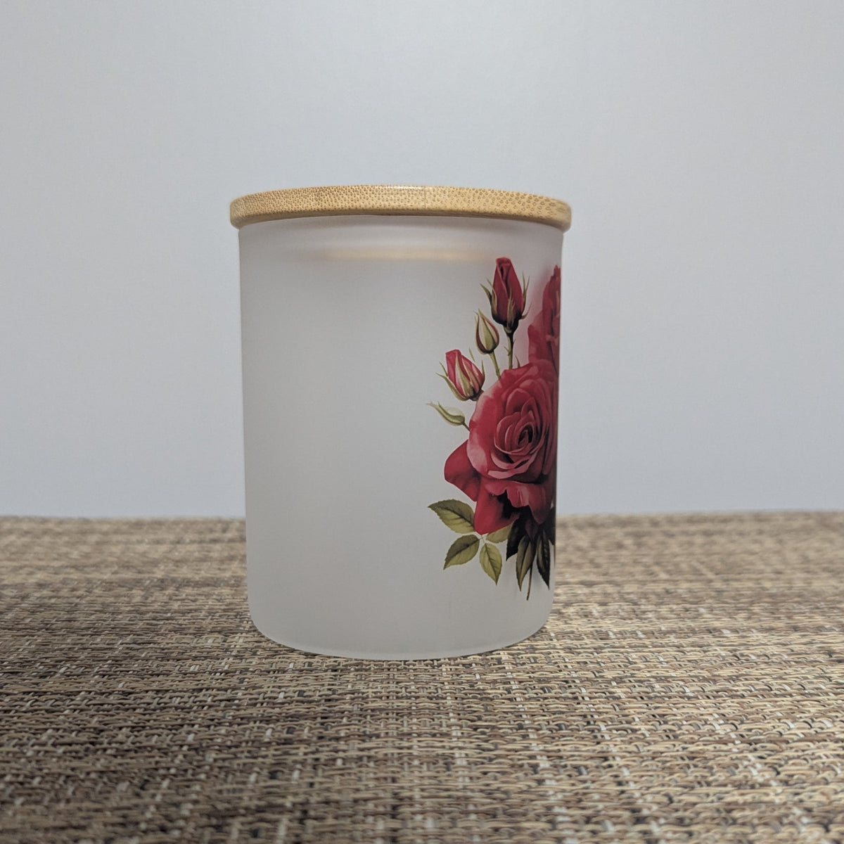 Romantic Red Rose Candle Holder with Bamboo Lid and Flickering Tea Light