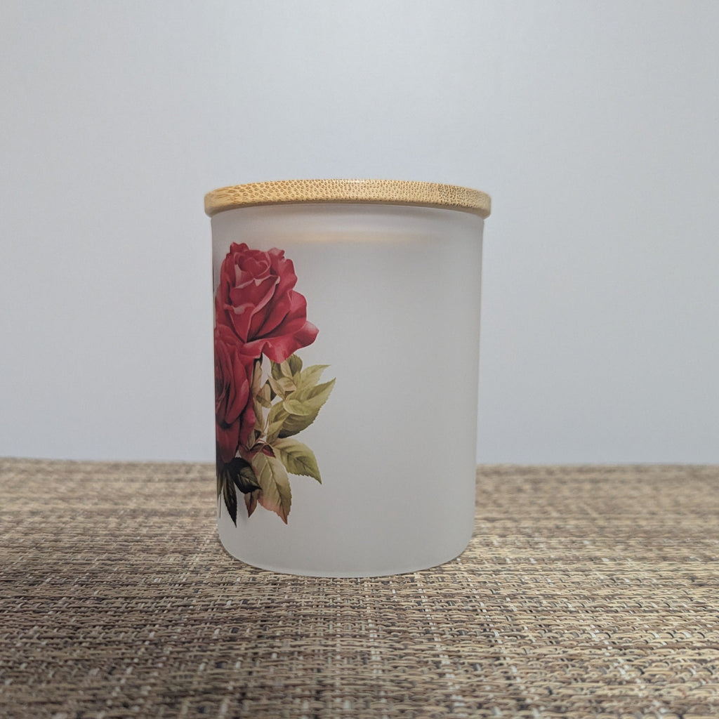 Romantic Red Rose Candle Holder with Bamboo Lid and Flickering Tea Light