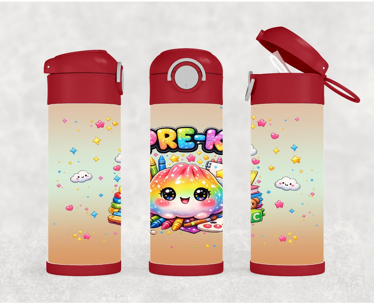 Kids Rainbow school grade dumpling water bottle 12oz Grades Pre K - Fourth Grade available. Includes a reusable straw, can be personalized.