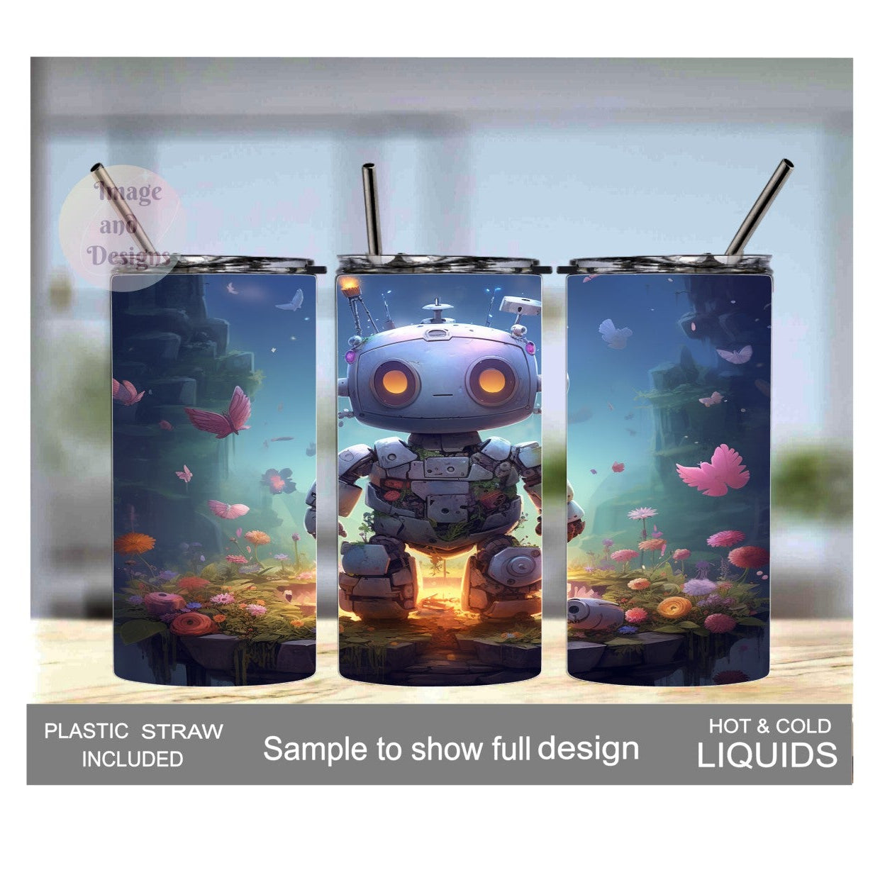Kids Robot Tumbler 15oz With Reusable Straw, Can Be Personalized