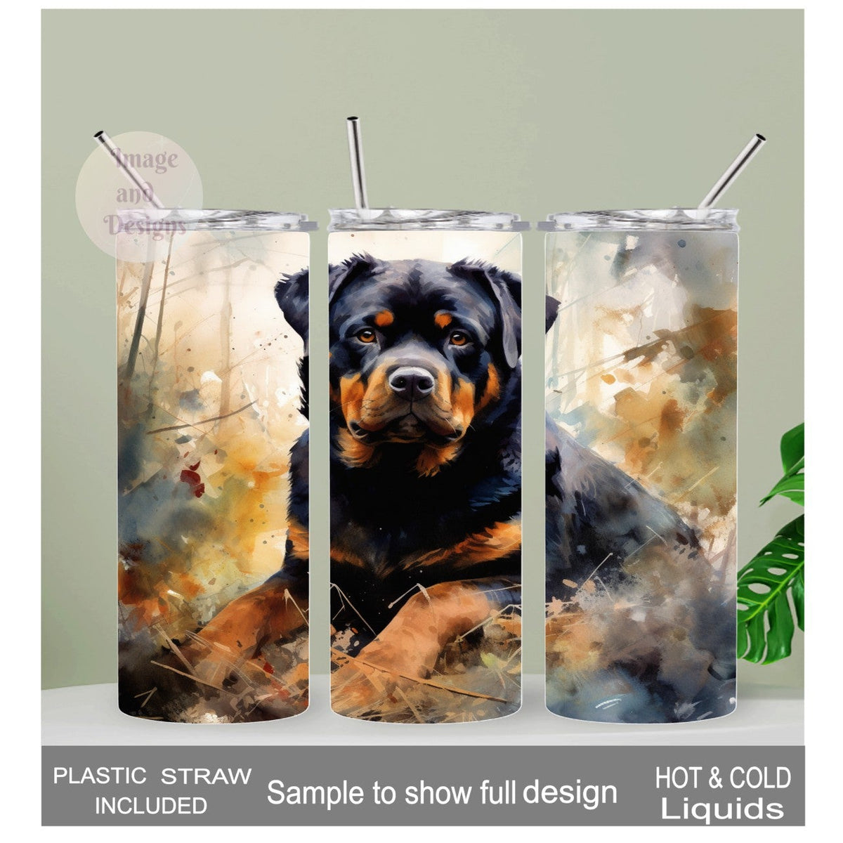 Rottweiler Tumbler 20oz With Reusable Straw, Can Be Personalized