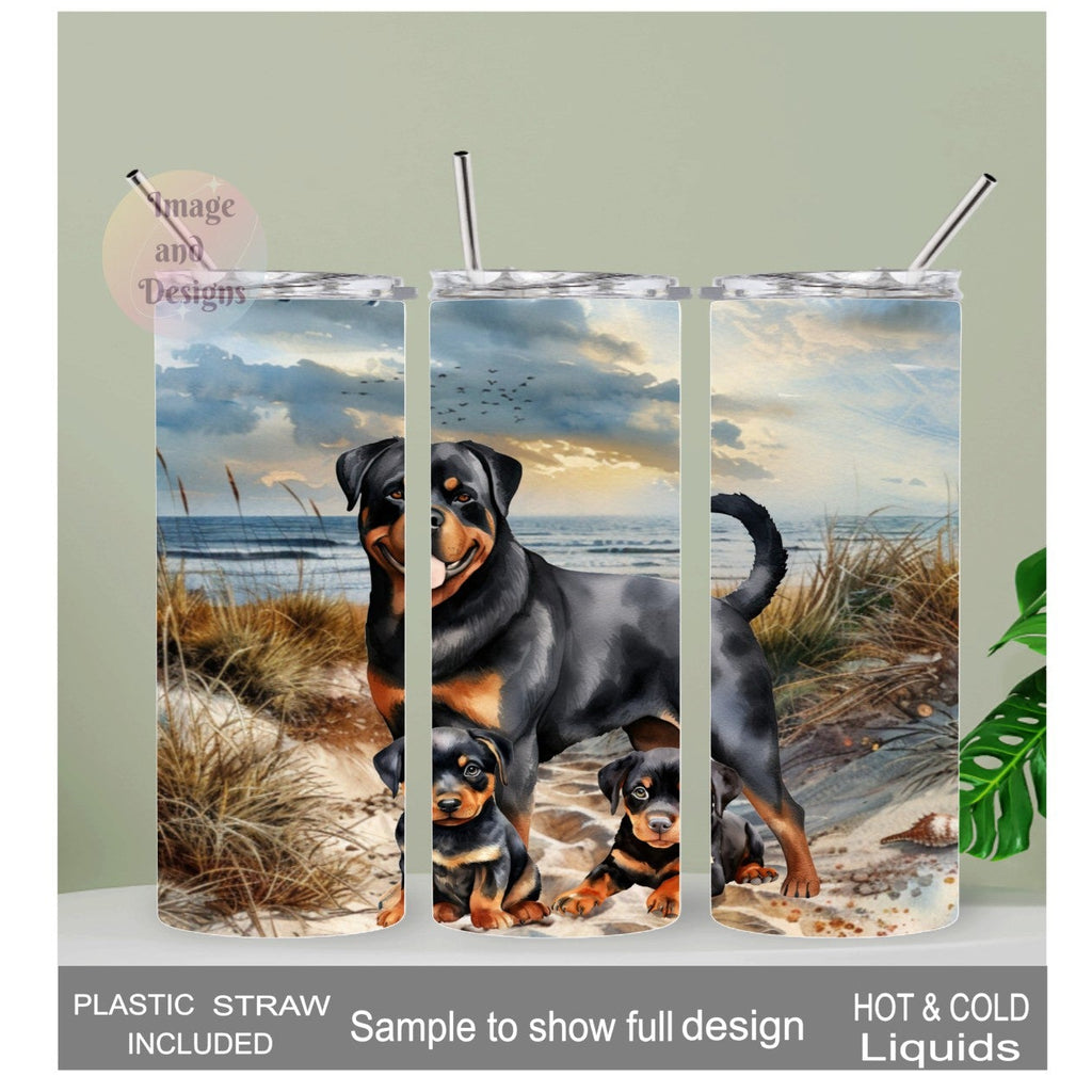 Rottweiler Dog Tumbler 20oz With Reusable Straw, Can Be Personalized