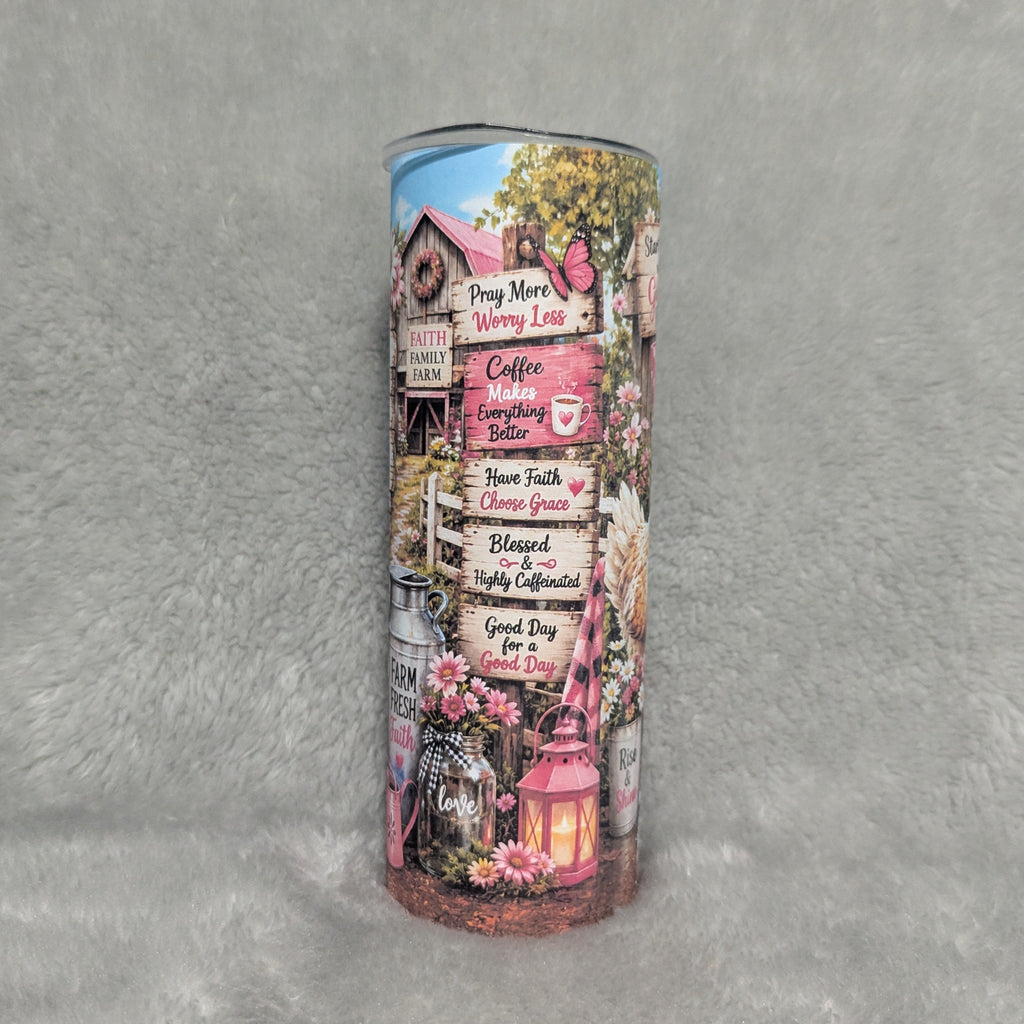 Running On Faith Coffee And Grace Chicken Tumbler 20oz With Reusable Straw