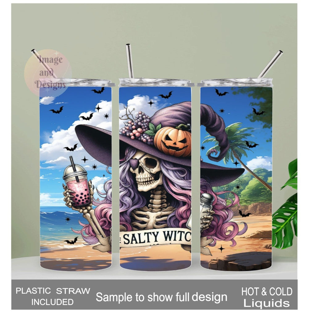 The Salty Witch Beach Tumbler 20oz With Reusable Straw, Can Be Personalized