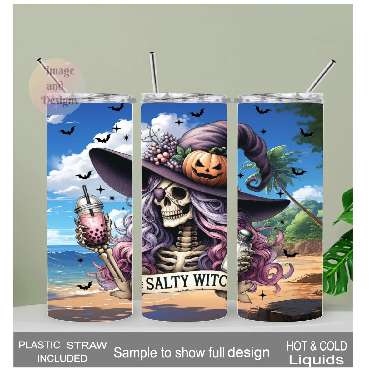 The Salty Witch Beach Tumbler 20oz With Reusable Straw, Can Be Personalized