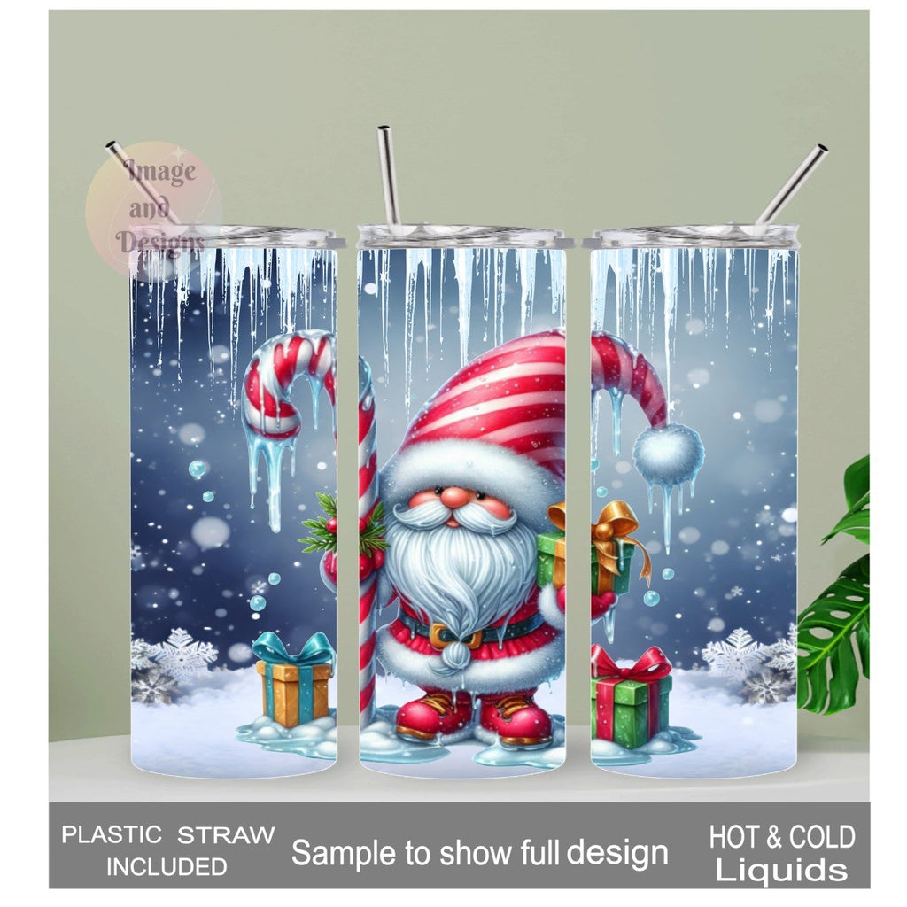 Santa Christmas Gnome Tumbler 20oz With Reusable Straw, Can Be Personalized
