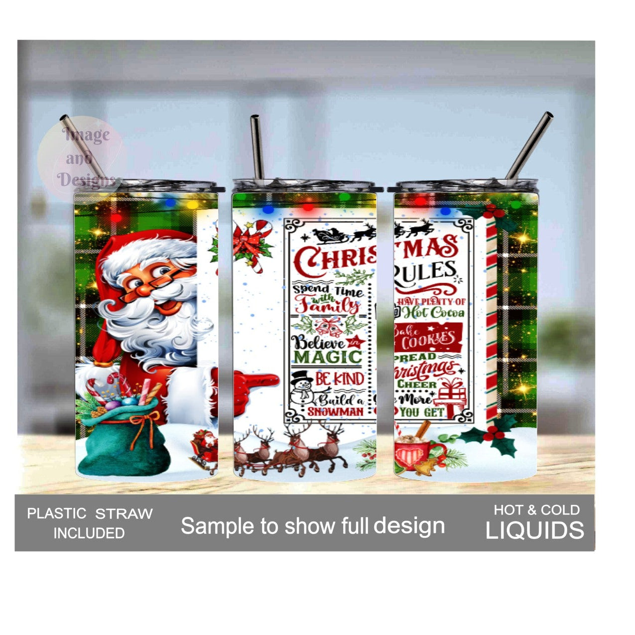 Kids Santa Tumbler 15oz With Reusable Straw Can Be Personalized