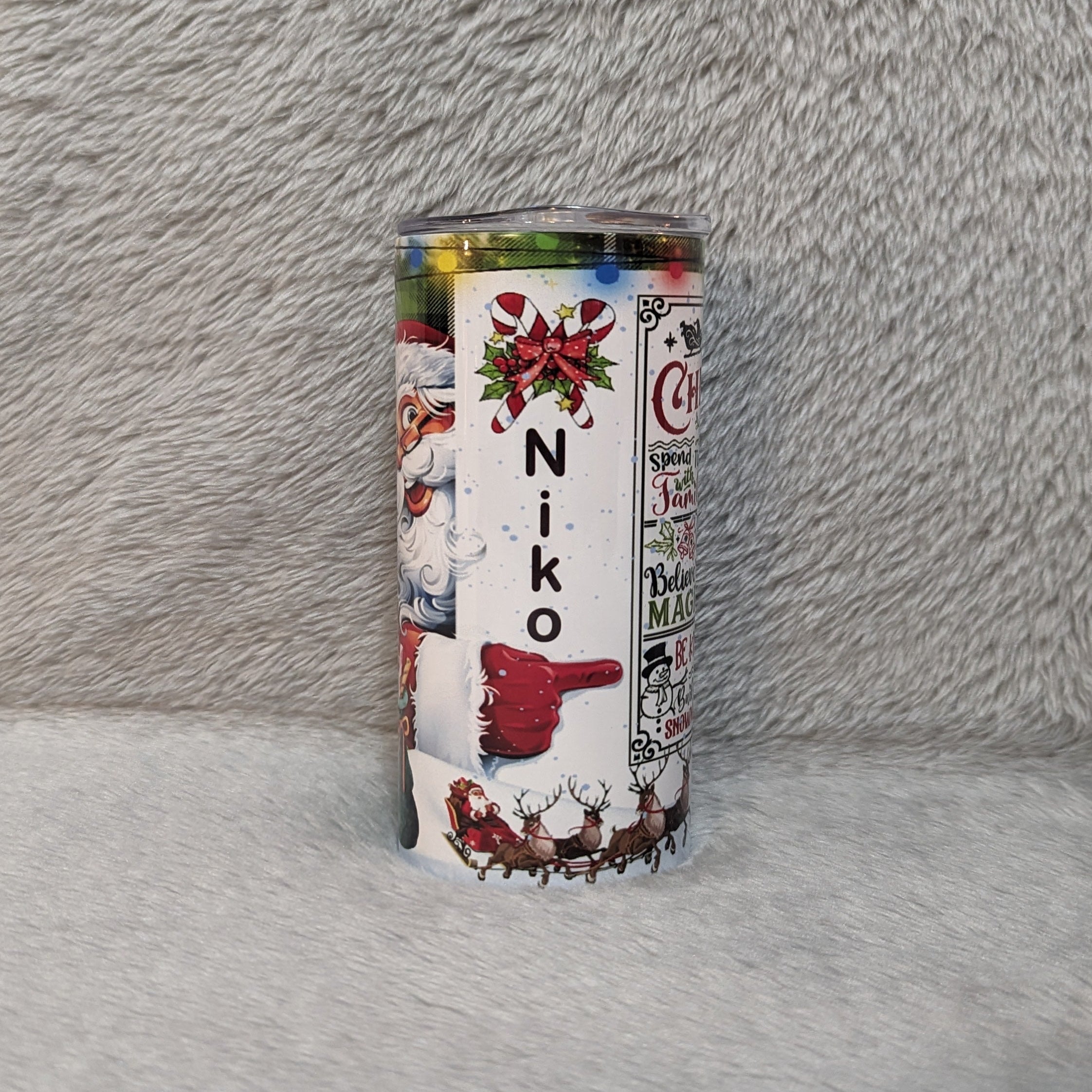 Kids Santa Tumbler 15oz With Reusable Straw Can Be Personalized
