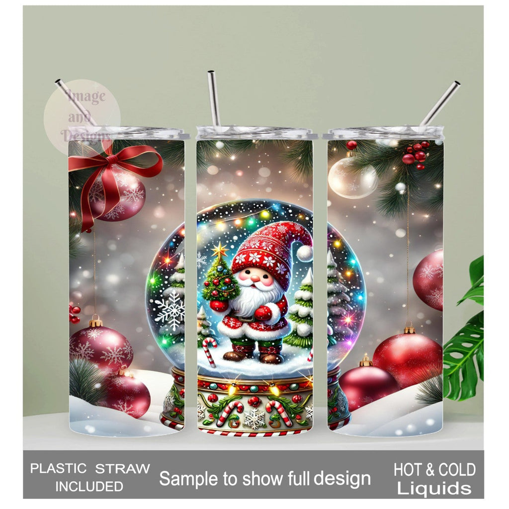 Santa Snow Globe Design Tumbler 20oz With Reusable Straw