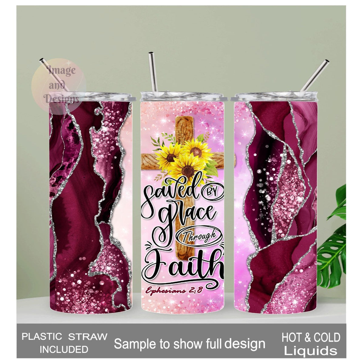 Saved By Grace Bible Verse Tumbler 20oz With Reusable Straw
