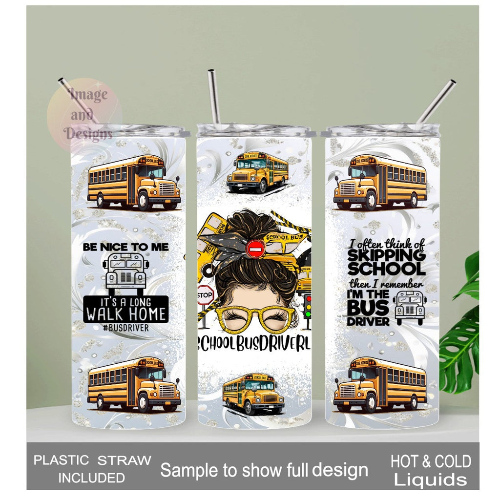 School Bus Driver Tumbler 20oz With Reusable Straw Can Be Personalized