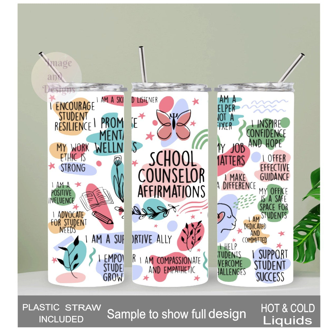 School Counselor Affirmations Tumbler 20oz With Reusable Straw
