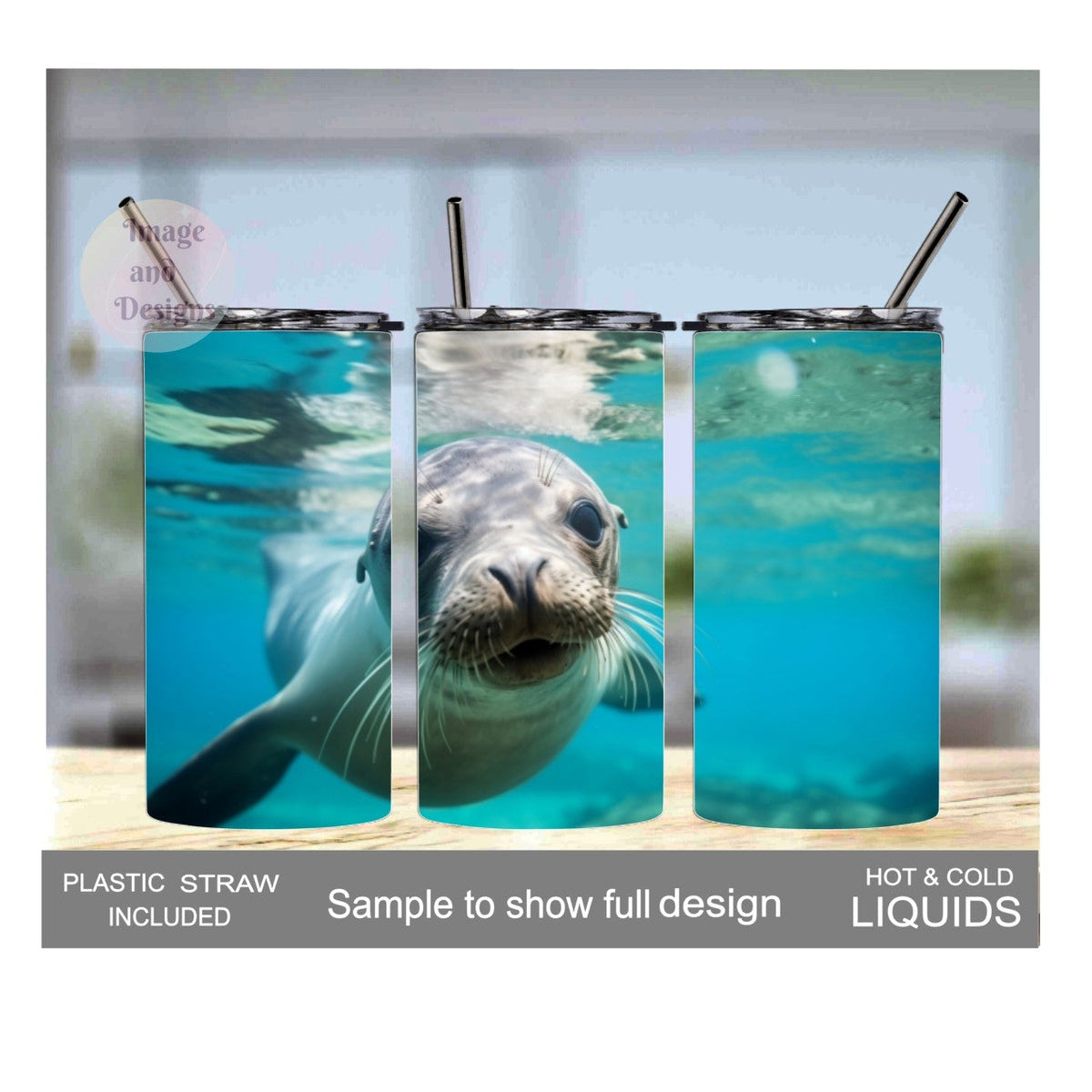Kids Sea Lion Tumbler 15oz With Reusable Straw, Can Be Personalized