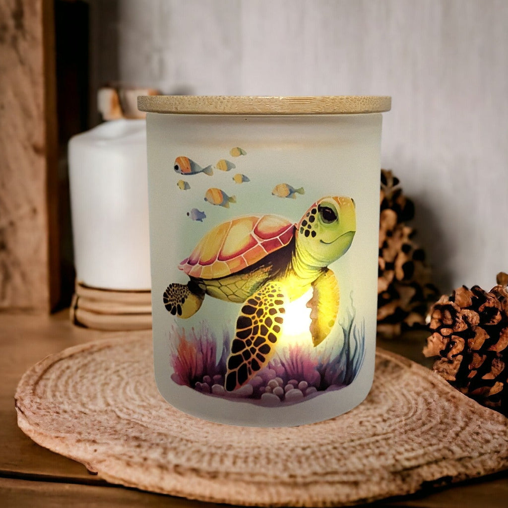 Sea Turtle Candle Holder With A Battery Operated Flickering Tea Light