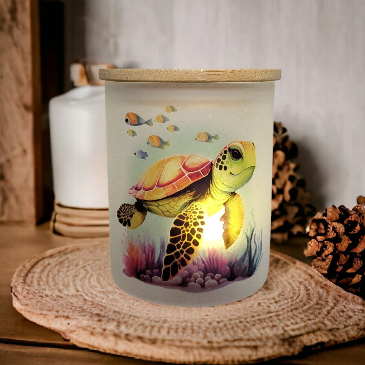 Sea Turtle Candle Holder With A Battery Operated Flickering Tea Light