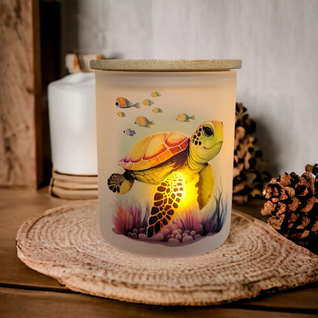 Sea Turtle Candle Holder With A Battery Operated Flickering Tea Light