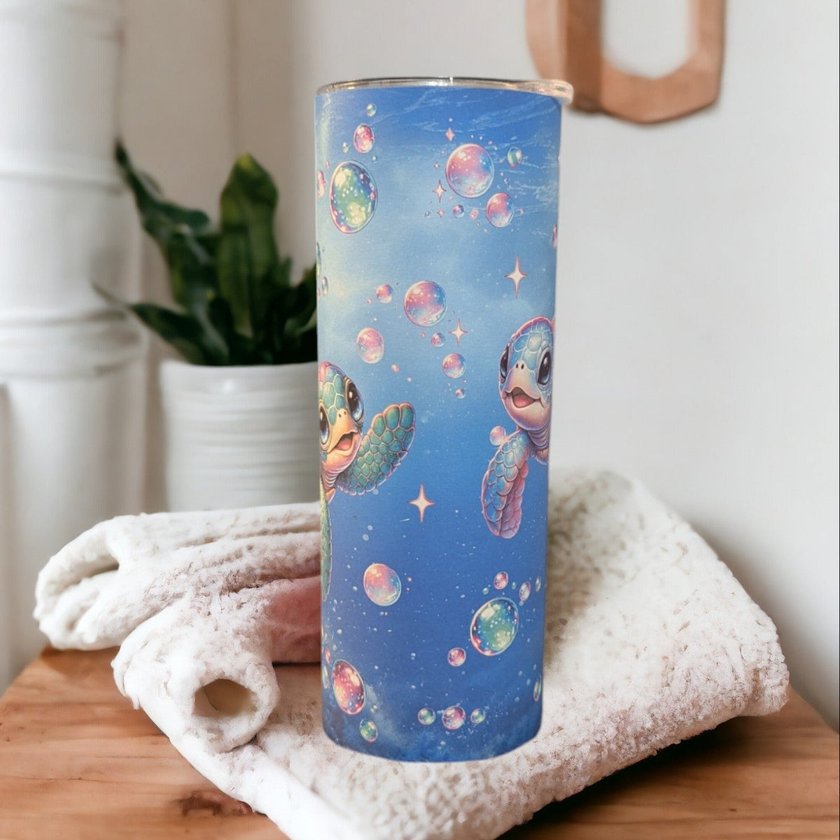 Colorful Sea Turtle Tumbler 20oz With Reusable Straw, Can Be Personalized