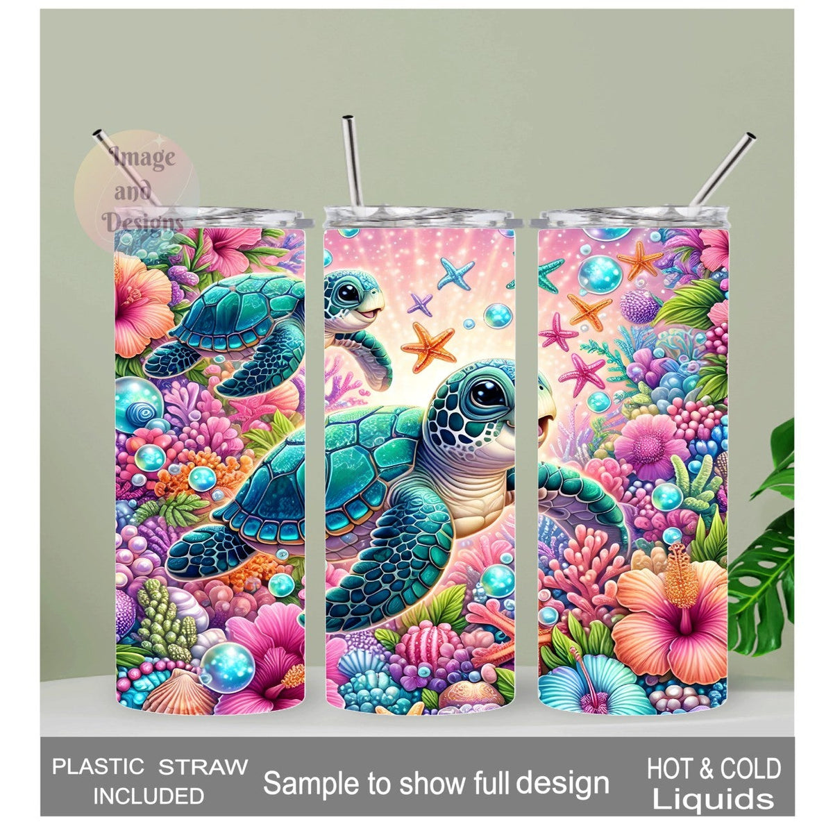 Beautiful Sea Turtle Tumbler 20oz With Reusable Straw, Can Be Personalized