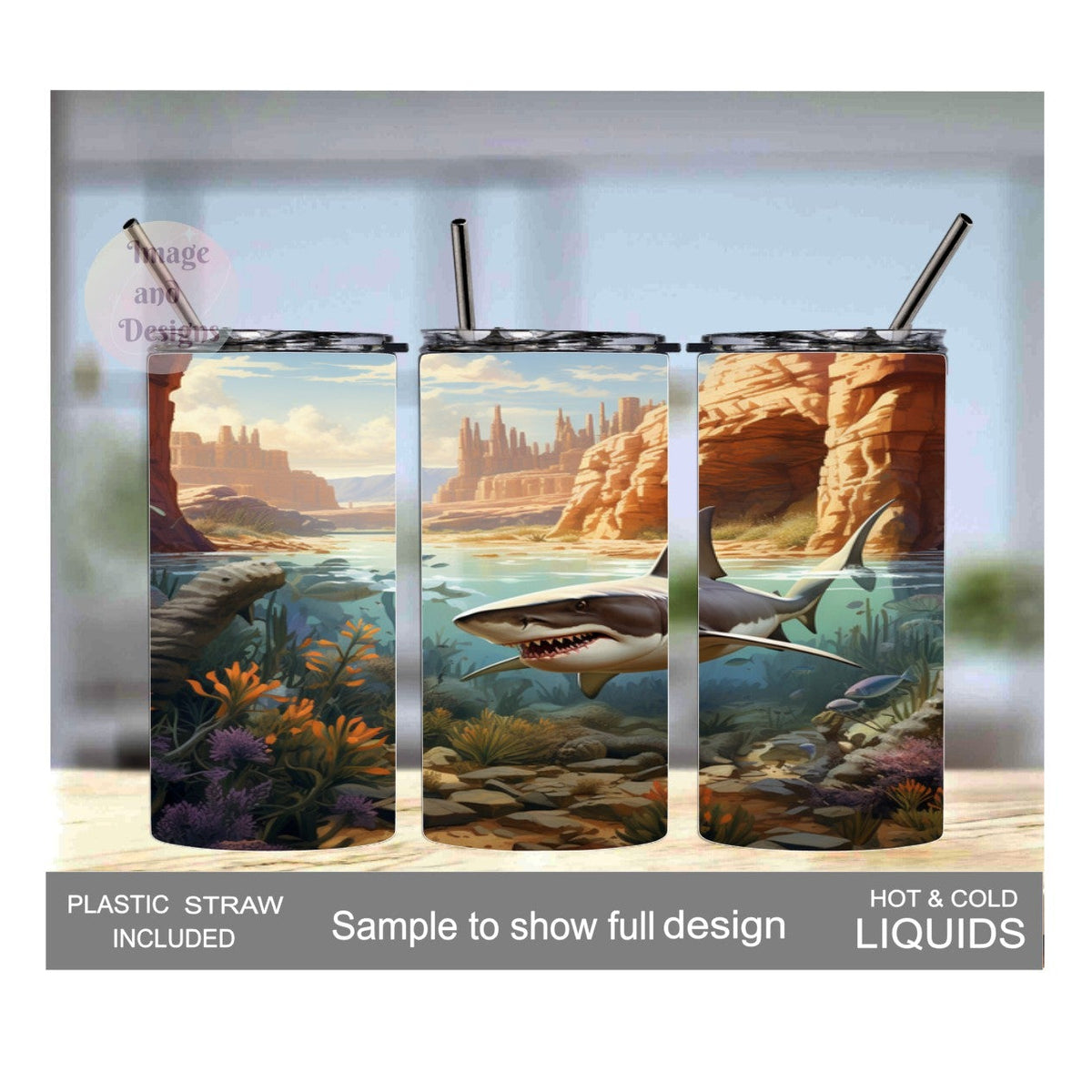 Kids Shark Tumbler 15oz With Reusable Straw, Can Be Personalized