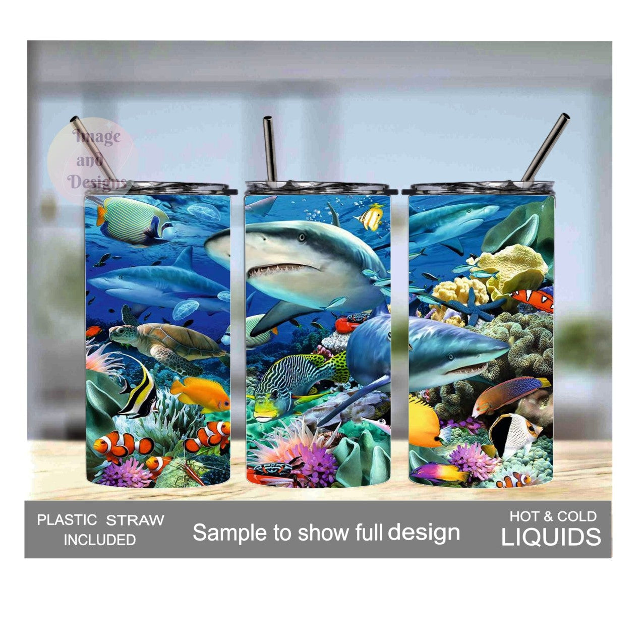 Kids Shark Tumbler 15oz With Reusable Straw, Can Be Personalized
