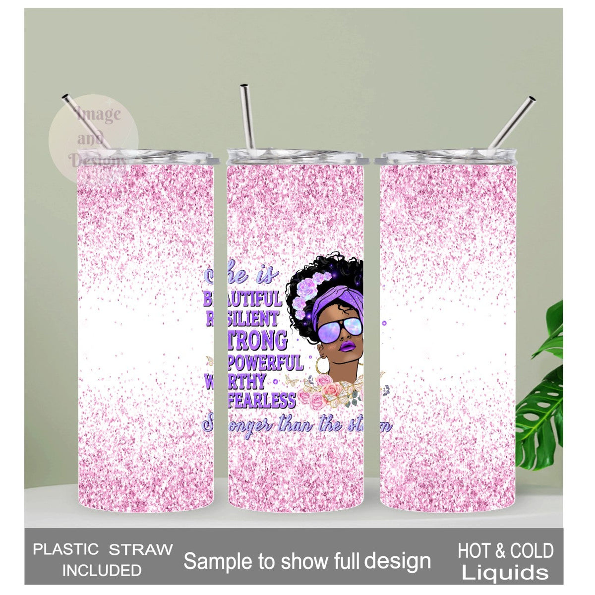She Is Beautiful Tumbler 20oz With Reusable Straw, Can Be Personalized