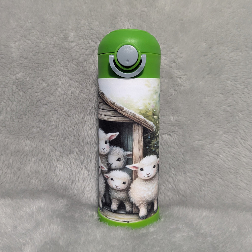 Kids Sheep Water Bottle 12oz With A Reusable Straw, Can Be Personalized