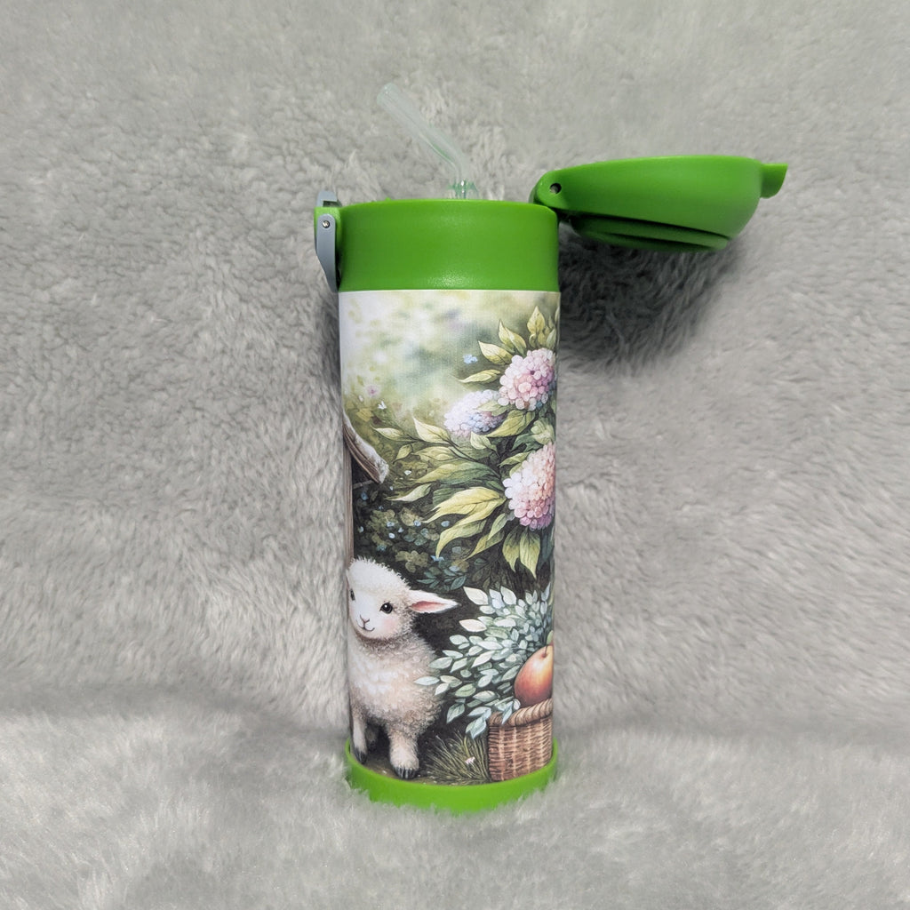 Kids Sheep Water Bottle 12oz With A Reusable Straw, Can Be Personalized