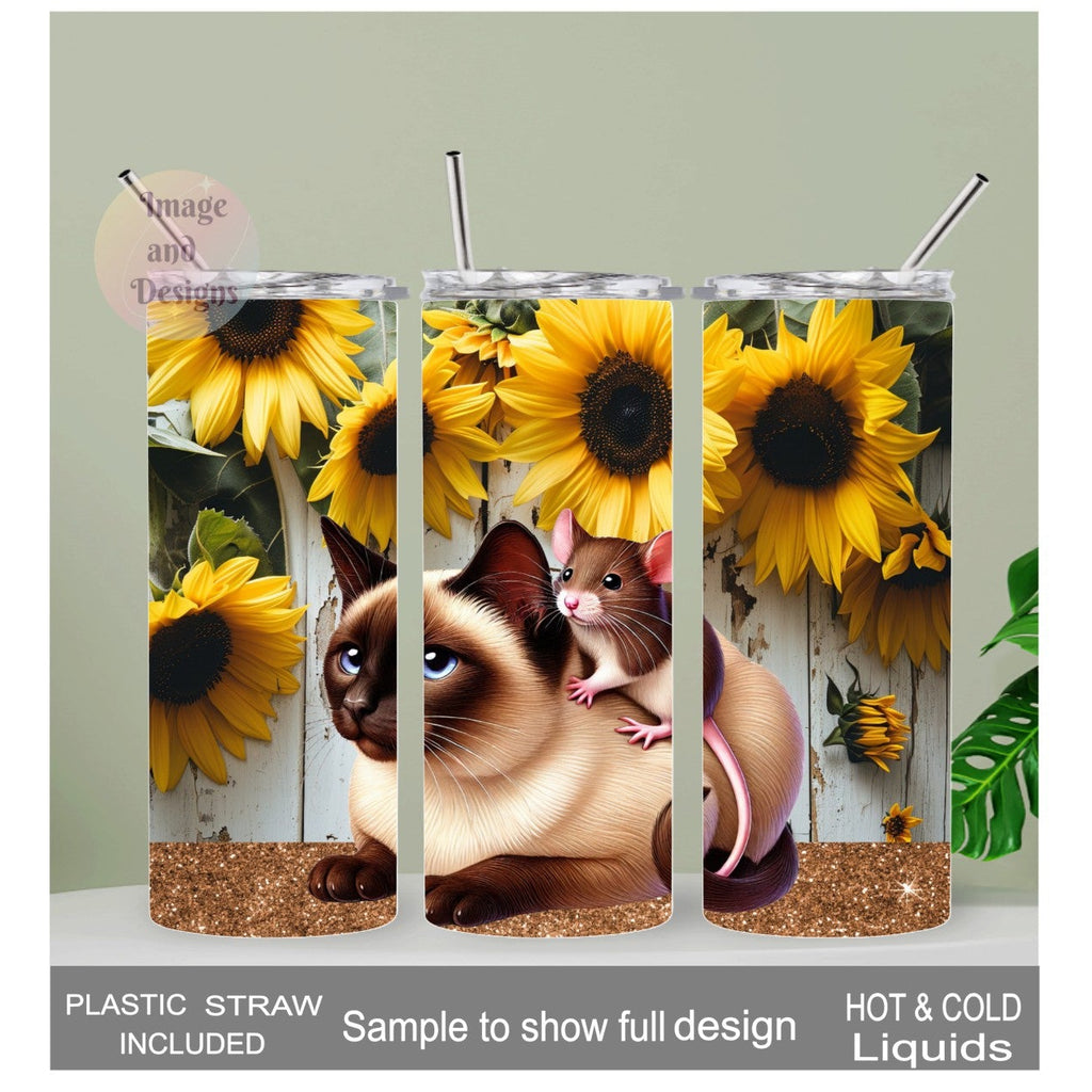 Siamese Cat Tumbler 20oz With Reusable Straw, Can Be Personalized