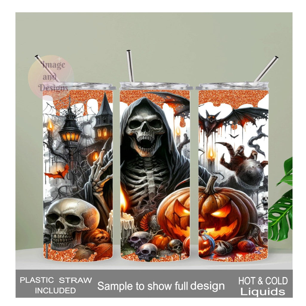Skeleton Goblin Halloween Tumbler 20oz With Reusable Straw, Can Be Personalized
