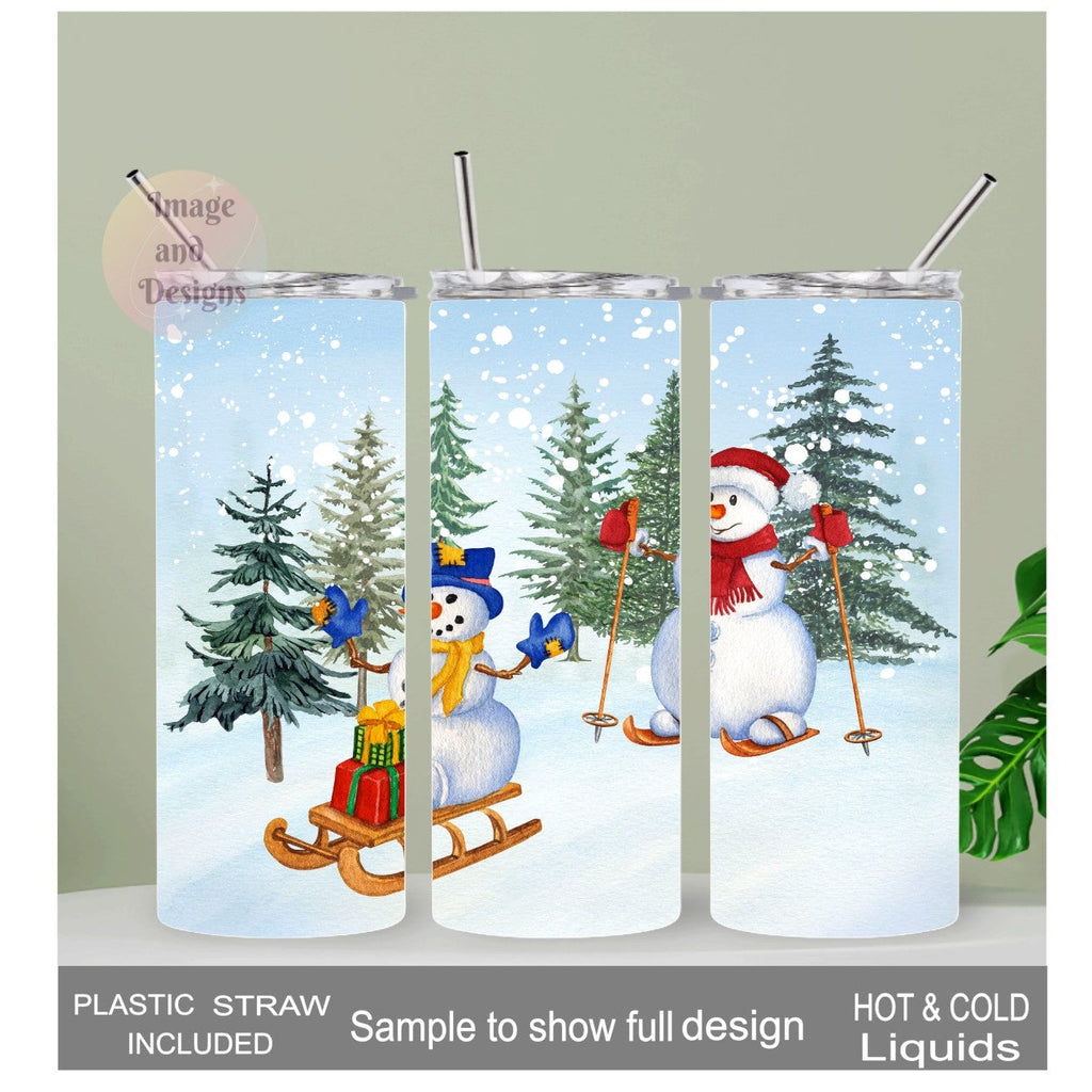 Snowman Tumbler 20oz With Reusable Straw, Can Be Personalized