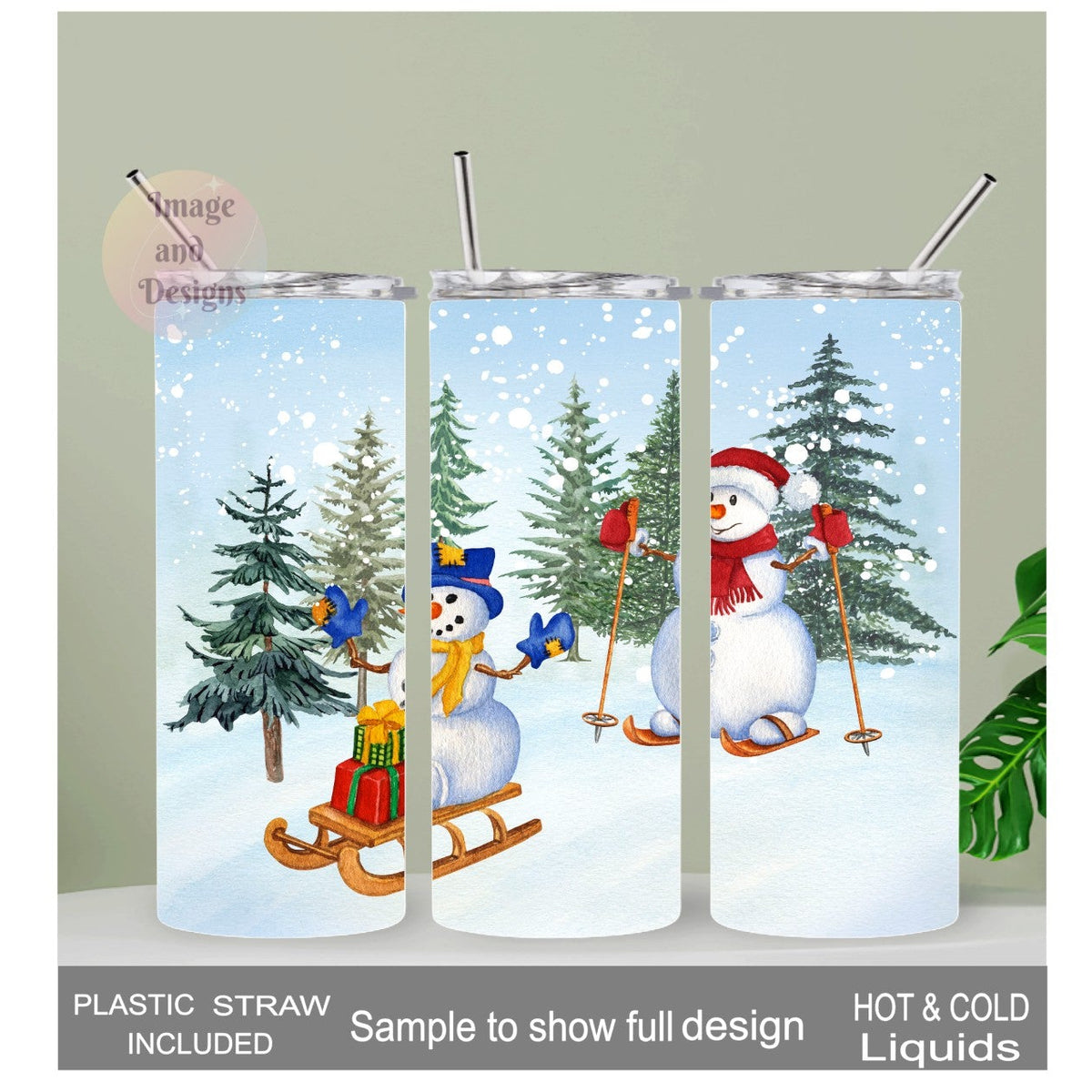 Snowman Tumbler 20oz With Reusable Straw, Can Be Personalized