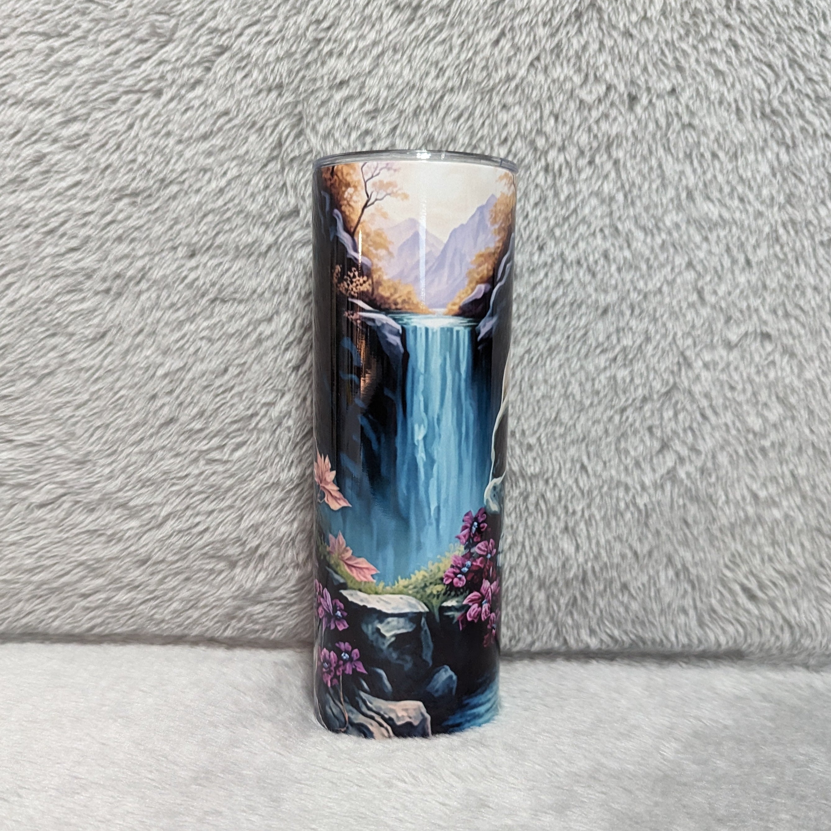 Skull Tumbler With Flowers and A Waterfall 20oz With Reusable Straw